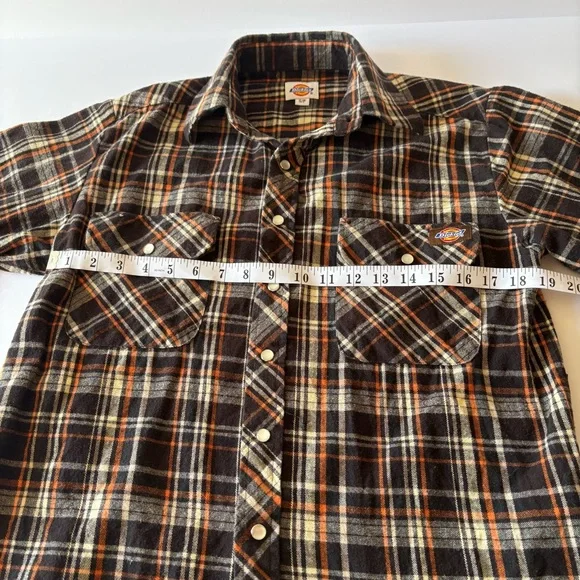 Dickies Men's Brown and Orange Plaid Button Down Shirt, Sz S, like new - Picture 7 of 9